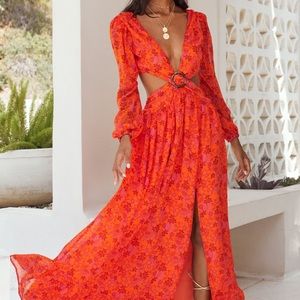 Orange Crush Cutout Slit Maxi Dress